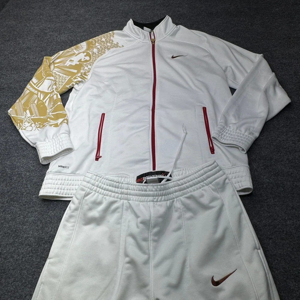 Nike Tracksuit Mens Large Medium White Basketball Warm Up Jacket Pants NYC Set